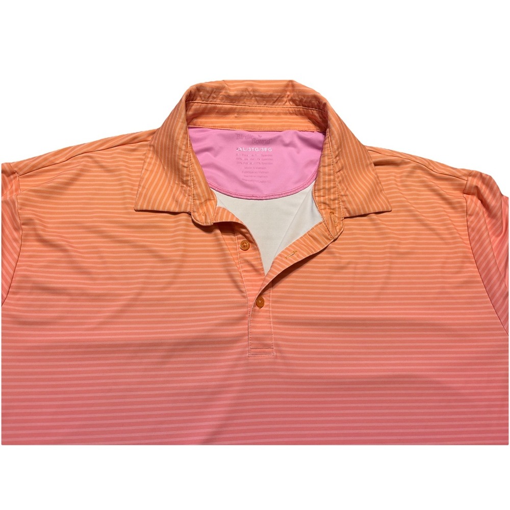 Birdie Bound Mens 3XL Orange Pink Striped Performance Stretch Golf Polo SS